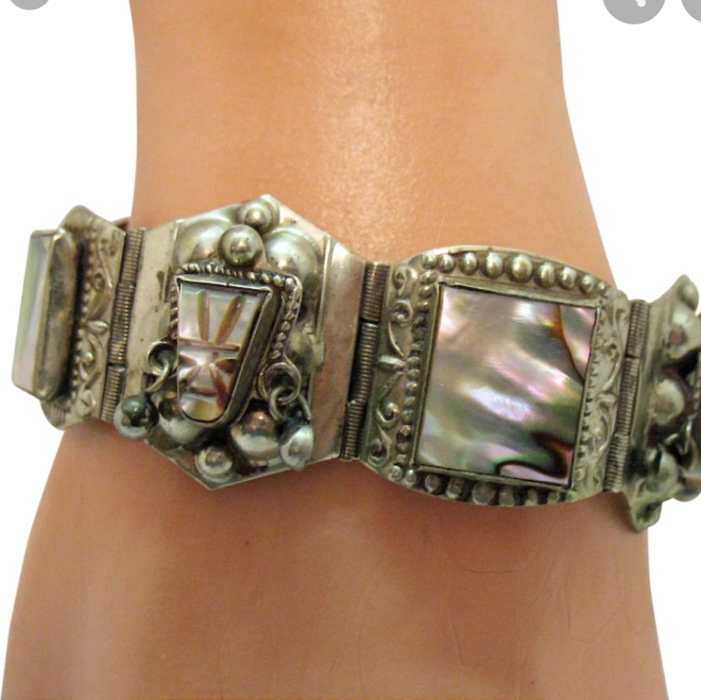 Taxco Silver Mother-of-Pearl Link Bracelet